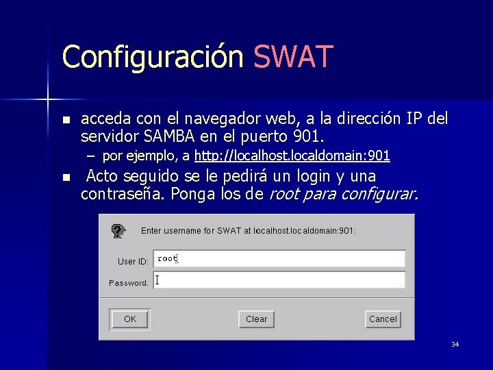 Configuración SWAT n acceda con el navegador web, a la dirección IP del servidor