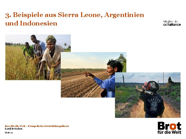 3. Beispiele aus Sierra Leone, Argentinien und Indonesien Brot für die Welt – Evangelischer