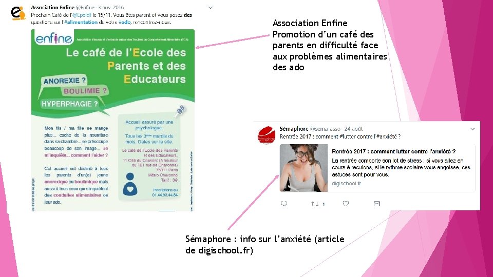 Association Enfine Promotion d’un café des parents en difficulté face aux problèmes alimentaires des