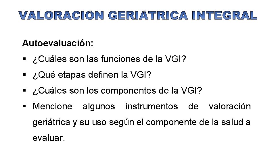 Autoevaluación: § ¿Cuáles son las funciones de la VGI? § ¿Qué etapas definen la