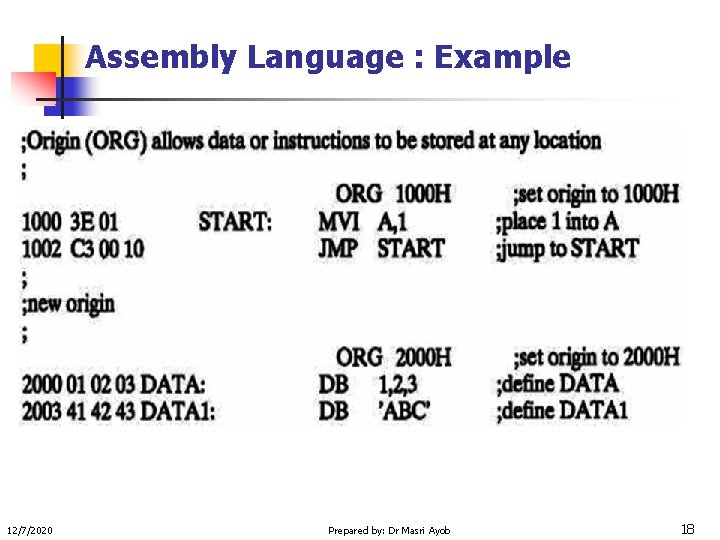 Assembly Language : Example 12/7/2020 Prepared by: Dr Masri Ayob 18 