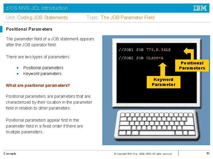 z/OS MVS JCL Introduction Unit: Coding JOB Statements Topic: The JOB Parameter Field Positional