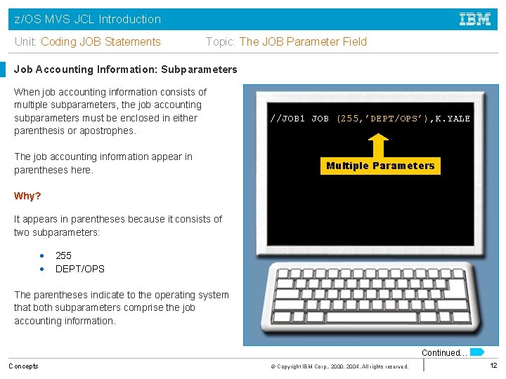 z/OS MVS JCL Introduction Unit: Coding JOB Statements Topic: The JOB Parameter Field Job