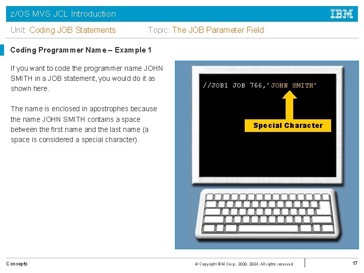 z/OS MVS JCL Introduction Unit: Coding JOB Statements Topic: The JOB Parameter Field Coding