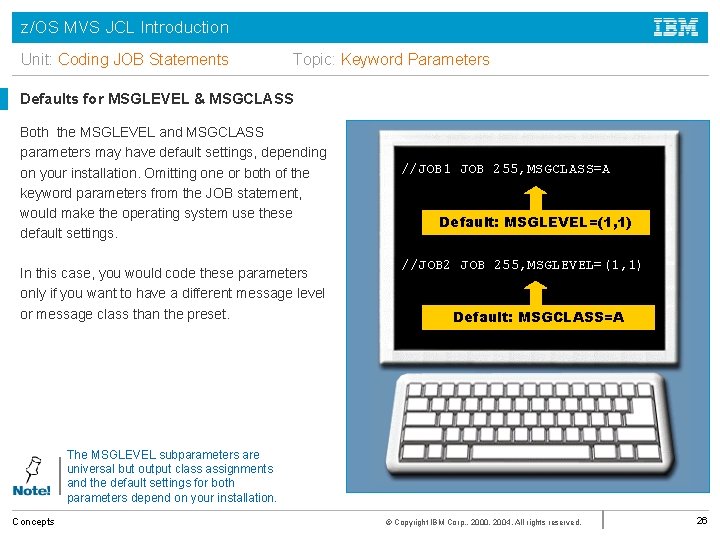 z/OS MVS JCL Introduction Unit: Coding JOB Statements Topic: Keyword Parameters Defaults for MSGLEVEL