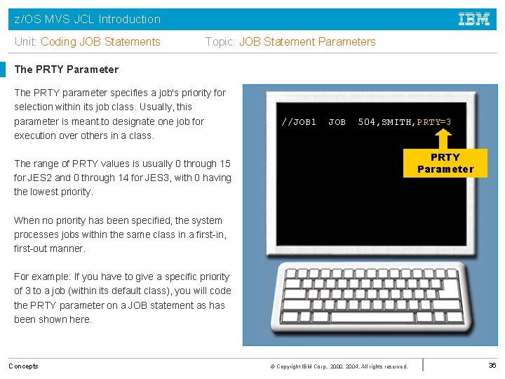 z/OS MVS JCL Introduction Unit: Coding JOB Statements Topic: JOB Statement Parameters The PRTY