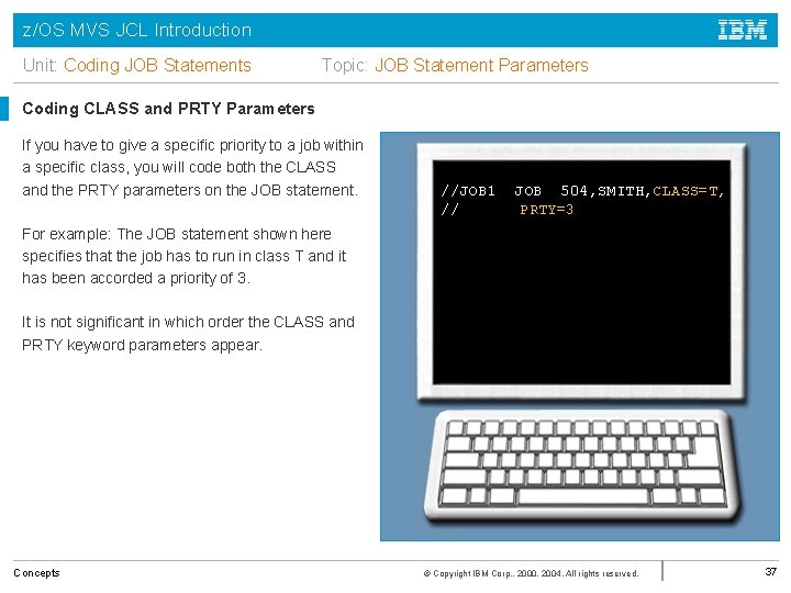 z/OS MVS JCL Introduction Unit: Coding JOB Statements Topic: JOB Statement Parameters Coding CLASS