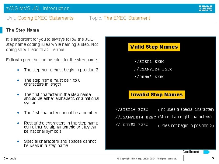 z/OS MVS JCL Introduction Unit: Coding EXEC Statements Topic: The EXEC Statement The Step