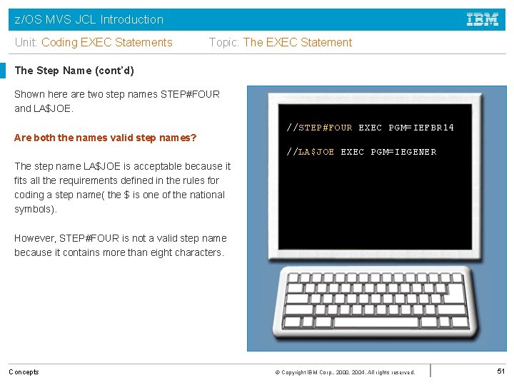 z/OS MVS JCL Introduction Unit: Coding EXEC Statements Topic: The EXEC Statement The Step