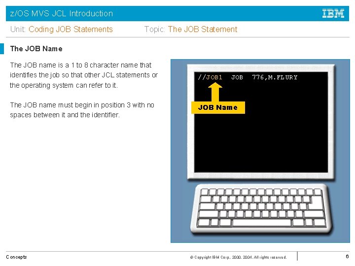 z/OS MVS JCL Introduction Unit: Coding JOB Statements Topic: The JOB Statement The JOB