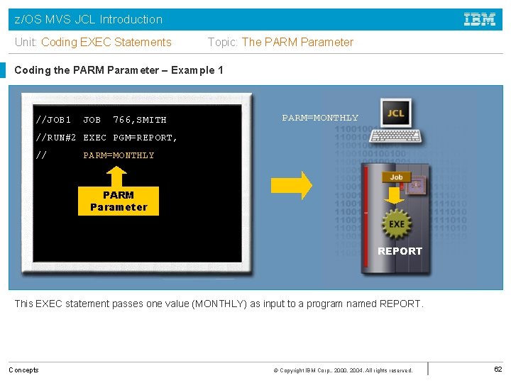 z/OS MVS JCL Introduction Unit: Coding EXEC Statements Topic: The PARM Parameter Coding the