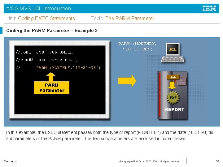 z/OS MVS JCL Introduction Unit: Coding EXEC Statements Topic: The PARM Parameter Coding the