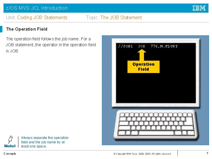 z/OS MVS JCL Introduction Unit: Coding JOB Statements Topic: The JOB Statement The Operation