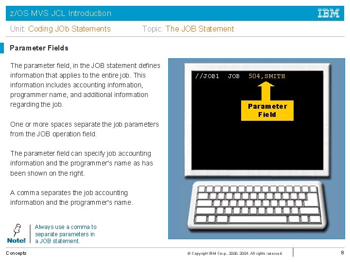 z/OS MVS JCL Introduction Unit: Coding JOb Statements Topic: The JOB Statement Parameter Fields