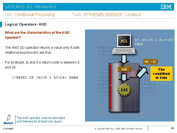 z/OS MVS JCL Introduction Unit: Conditional Processing Topic: IF/THEN/ELSE/ENDIF Construct Logical Operators- AND What