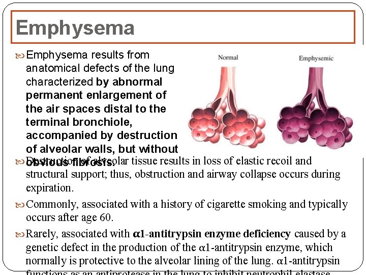 Emphysema results from anatomical defects of the lung characterized by abnormal permanent enlargement of