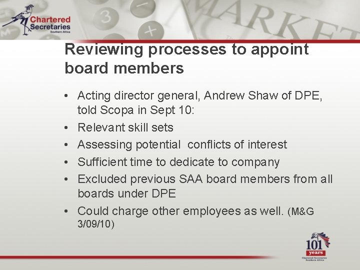Reviewing processes to appoint board members • Acting director general, Andrew Shaw of DPE,