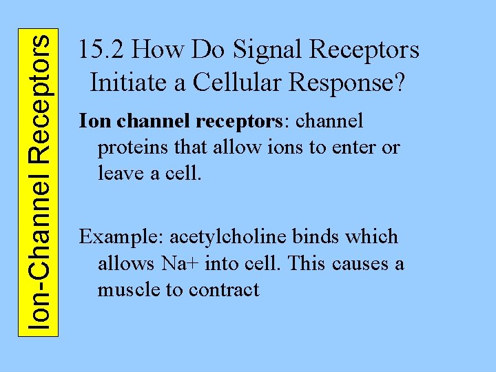 Ion-Channel Receptors 15. 2 How Do Signal Receptors Initiate a Cellular Response? Ion channel
