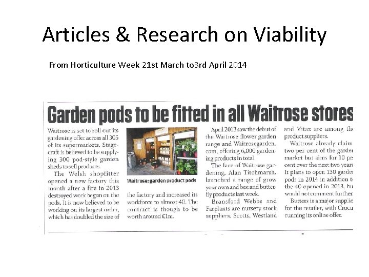Articles & Research on Viability From Horticulture Week 21 st March to 3 rd