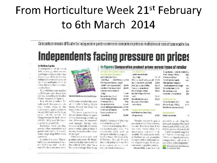 From Horticulture Week 21 st February to 6 th March 2014 