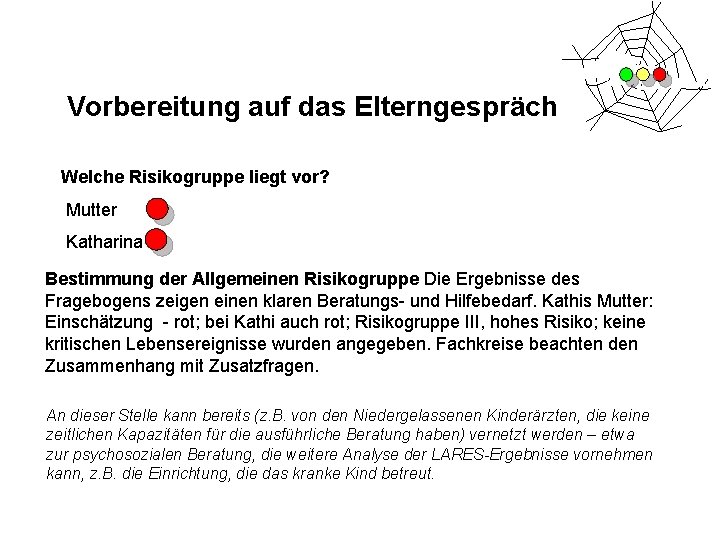 Vorbereitung auf das Elterngespräch Welche Risikogruppe liegt vor? Mutter Katharina Bestimmung der Allgemeinen Risikogruppe