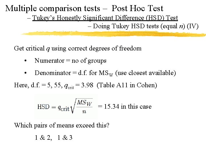 Multiple comparison tests – Post Hoc Test – Tukey’s Honestly Significant Difference (HSD) Test