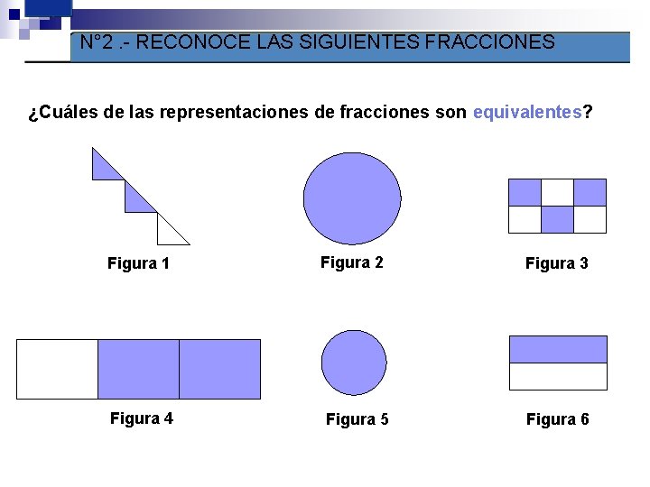 1 N° 2. - RECONOCE LAS SIGUIENTES FRACCIONES ¿Cuáles de las representaciones de fracciones