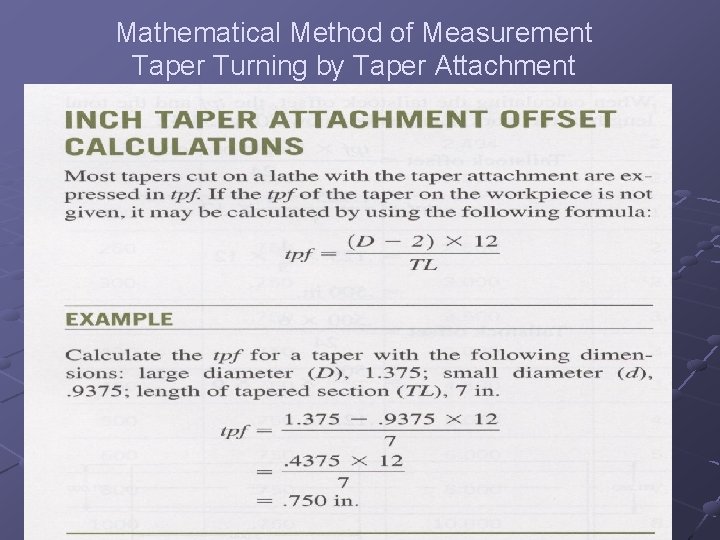 Mathematical Method of Measurement Taper Turning by Taper Attachment 