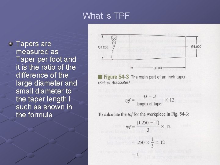 What is TPF Tapers are measured as Taper foot and it is the ratio