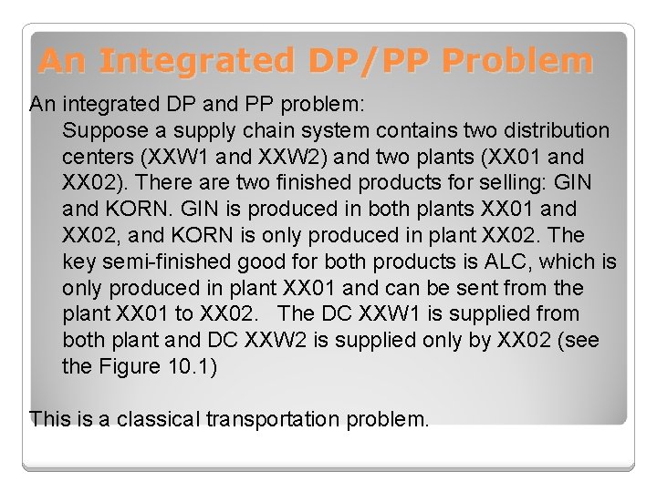 An Integrated DP/PP Problem An integrated DP and PP problem: Suppose a supply chain