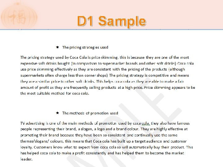 D 1 Sample 