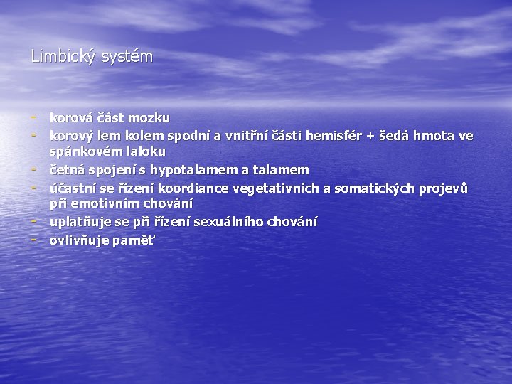 Limbický systém - korová část mozku - korový lem kolem spodní a vnitřní části