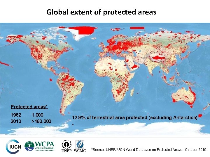 Global extent of protected areas Protected areas* 1962 2010 24 1, 000 >160, 000