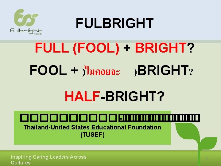 FULBRIGHT FULL (FOOL) + BRIGHT? FOOL + )ไมคอยจะ )BRIGHT? HALF-BRIGHT? ��������� -���� Thailand-United States