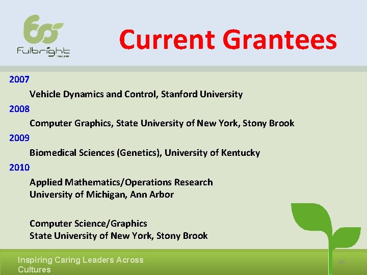  Current Grantees 2007 Vehicle Dynamics and Control, Stanford University 2008 Computer Graphics, State