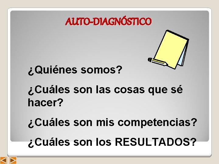 AUTO-DIAGNÓSTICO ¿Quiénes somos? ¿Cuáles son las cosas que sé hacer? ¿Cuáles son mis competencias?