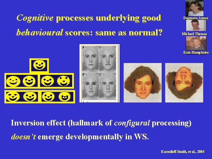 Cognitive processes underlying good behavioural scores: same as normal? Dagmara Annaz Michael Thomas Kate