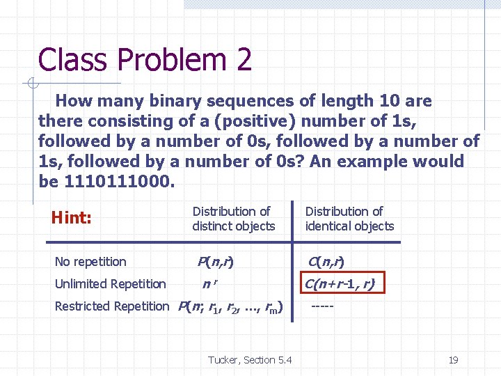 Class Problem 2 How many binary sequences of length 10 are there consisting of