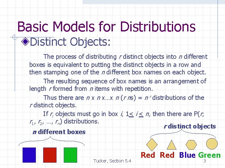 Basic Models for Distributions Distinct Objects: The process of distributing r distinct objects into