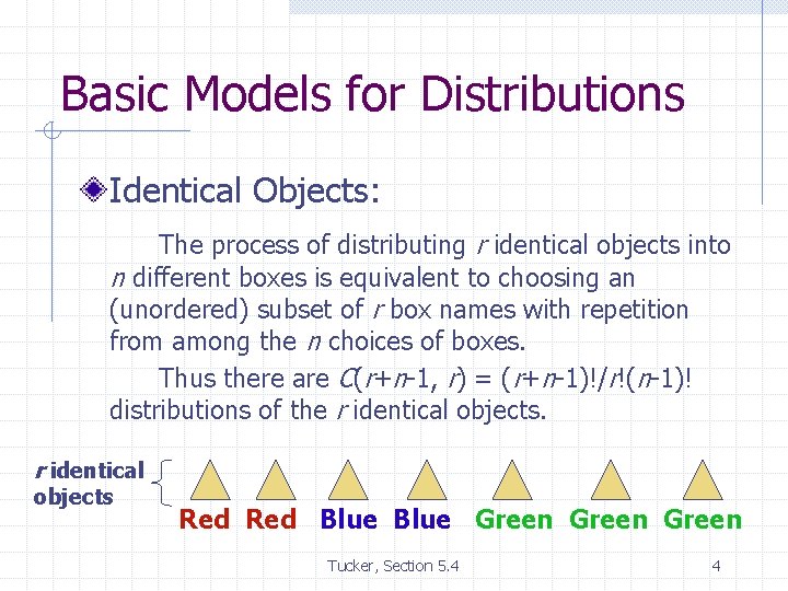 Basic Models for Distributions Identical Objects: The process of distributing r identical objects into