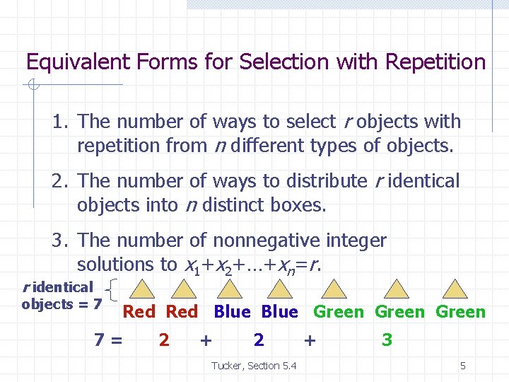Equivalent Forms for Selection with Repetition 1. The number of ways to select r