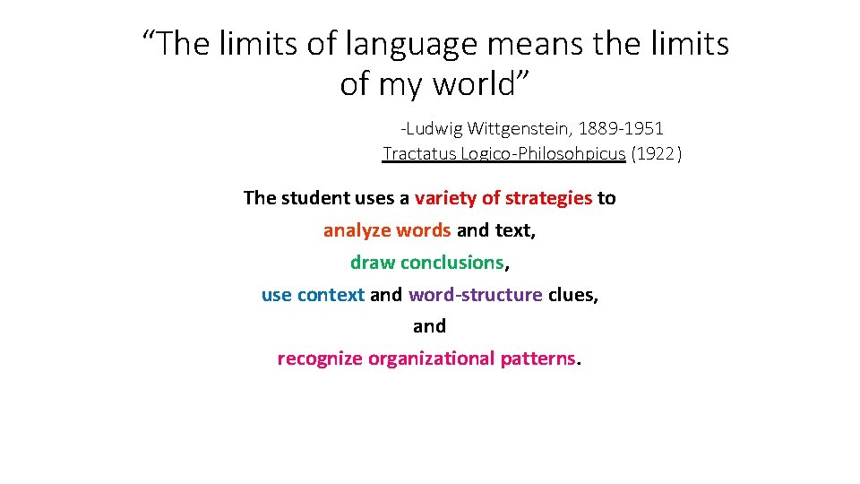 “The limits of language means the limits of my world” -Ludwig Wittgenstein, 1889 -1951