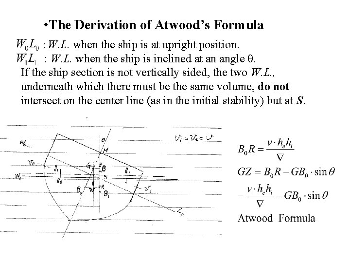  • The Derivation of Atwood’s Formula : W. L. when the ship is
