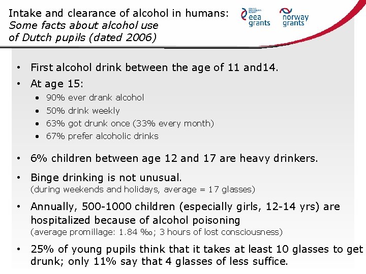Intake and clearance of alcohol in humans: Some facts about alcohol use of Dutch