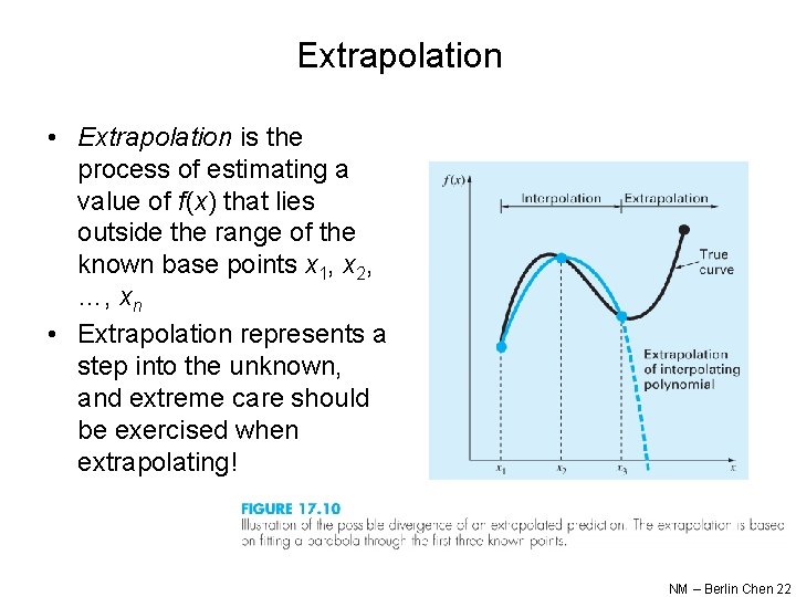 Extrapolation • Extrapolation is the process of estimating a value of f(x) that lies