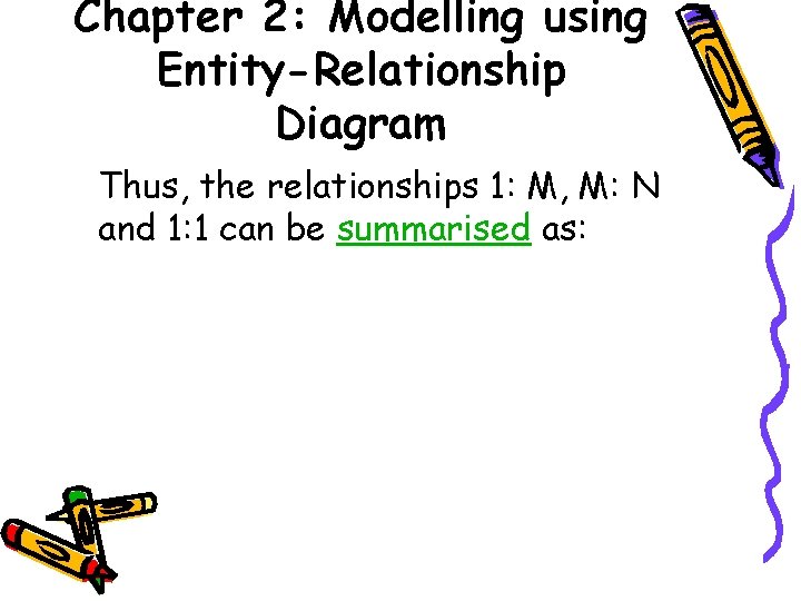 Chapter 2: Modelling using Entity-Relationship Diagram Thus, the relationships 1: M, M: N and