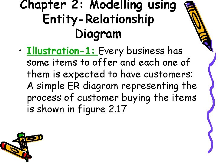 Chapter 2: Modelling using Entity-Relationship Diagram • Illustration-1: Every business has some items to