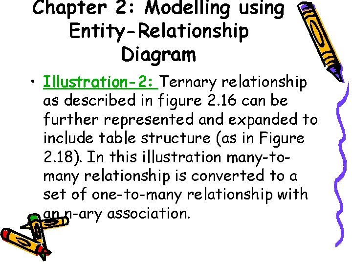 Chapter 2: Modelling using Entity-Relationship Diagram • Illustration-2: Ternary relationship as described in figure