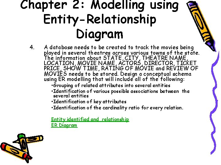 Chapter 2: Modelling using Entity-Relationship Diagram 4. A database needs to be created to