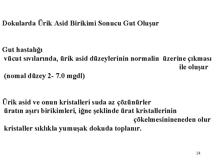 Dokularda Ürik Asid Birikimi Sonucu Gut Oluşur Gut hastalığı vücut sıvılarında, ürik asid düzeylerinin